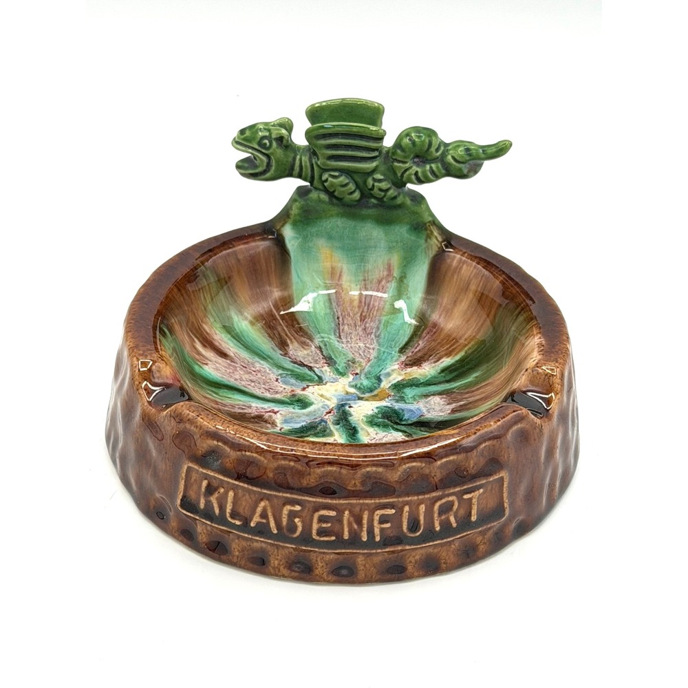 Vintage Klagenfurt Austria Pottery Ashtray Green Dragon Perdacher Ceramic